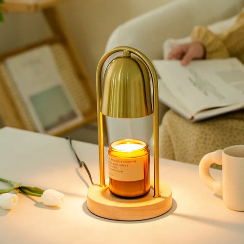lampe décorative ambiance chauffe-bougie led aromathérapie cire fondue cloche dorée - vue 2 sur 6