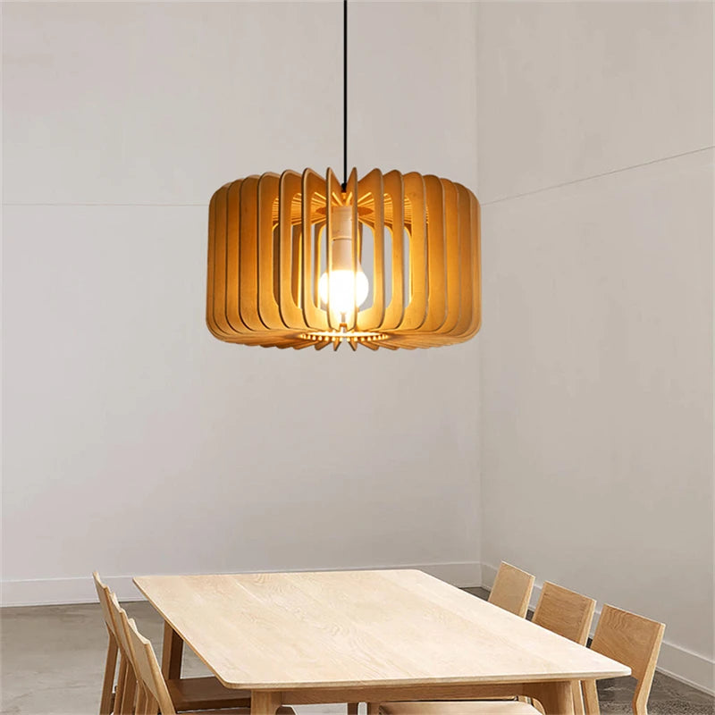 suspension LED en bois en forme de citrouille design moderne fait à la main - vue 3 sur 19