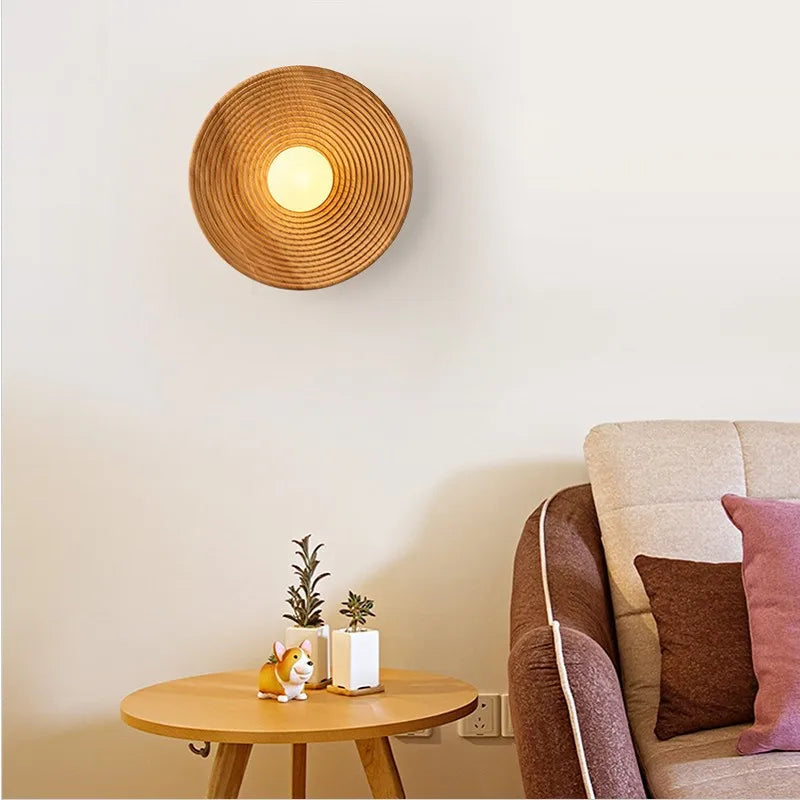 Applique murale japonaise Wabi-sabi Vintage circulaire en bois luminaire cuisine couloir chambre lampe de chevet LED G9 décoration de la maison appliques