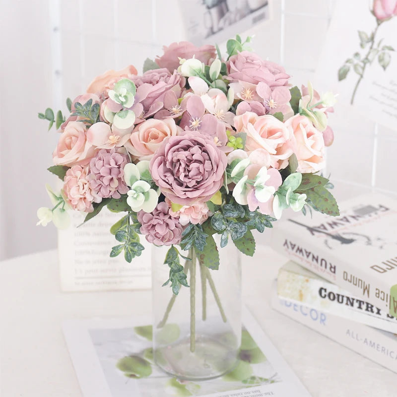 fleurs artificielles soie pivoine hortensia décoration mariage bouquet - vue 4 sur 40