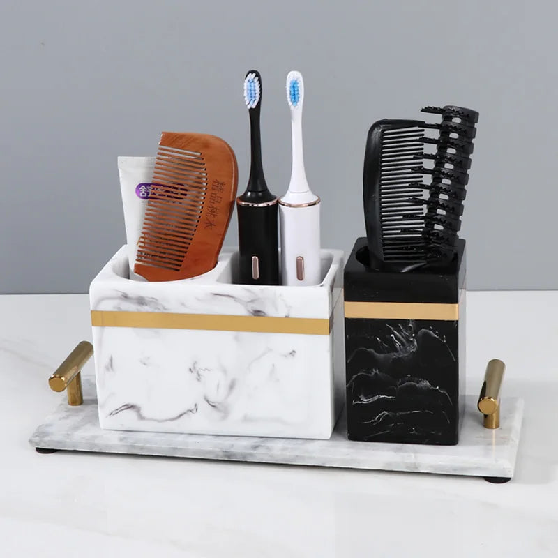 porte-brosse à dents en résine marbrée pour salle de bain - vue 5 sur 15