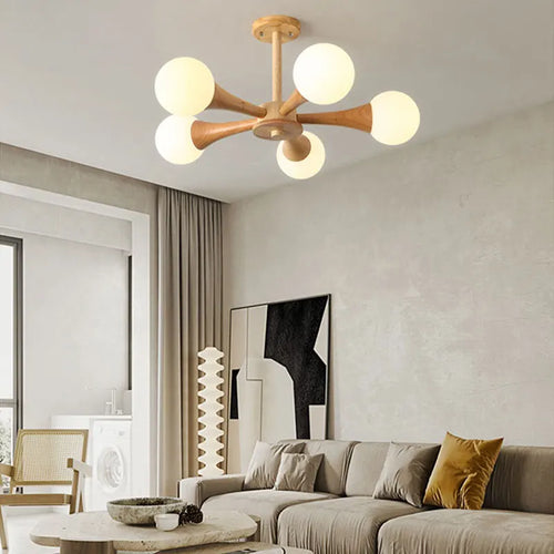 lustre nordique en bois et verre design ferme pour intérieur moderne - vue 3 sur 9