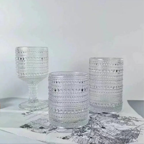 Verres retro relief pied haut multifonction set