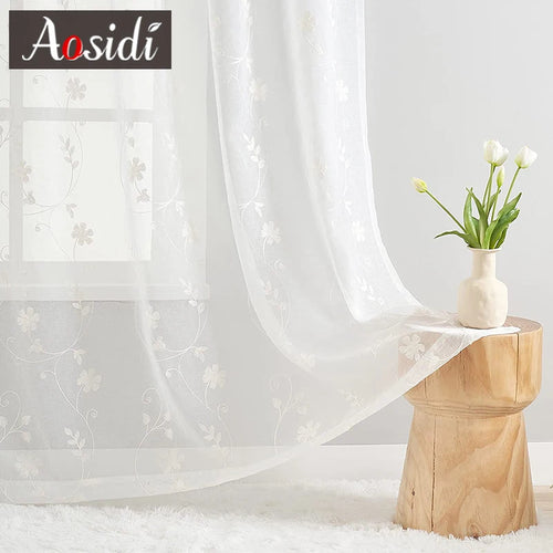 Voilage tulle brodé floral léger pour salon chambre - vue 3 sur 7