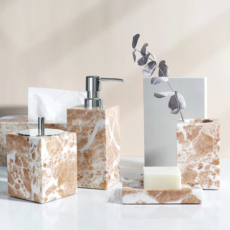 ensemble daccessoires en marbre naturel pour salle de bain - vue 4 sur 17