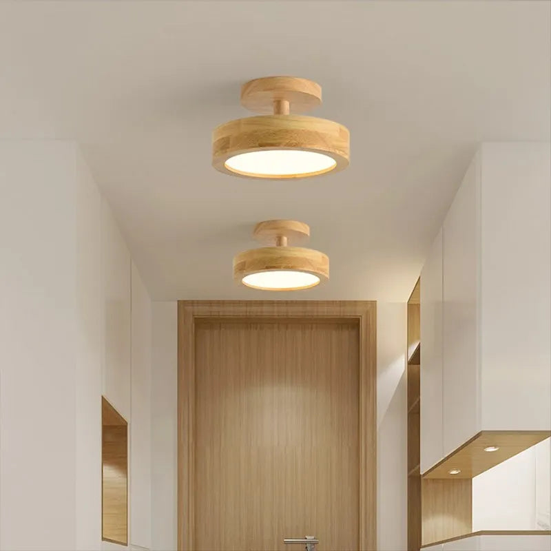 Nordique LED Plafonnier En Bois Minimaliste Rond Macaron Allée Chambre Lampes Pour Balcon Salon Étude Décor Luminaires Lustre