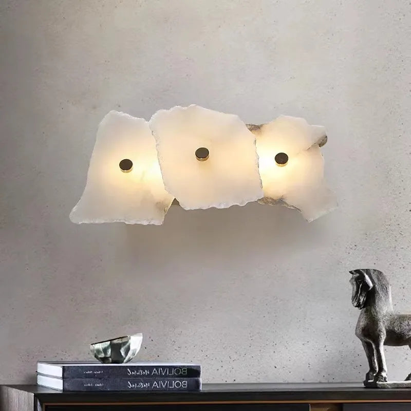 Applique murale moderne en laiton LED longue lampe en marbre naturel nouveauté de luxe éclairage applique chambre salon salle à manger couloir lumière