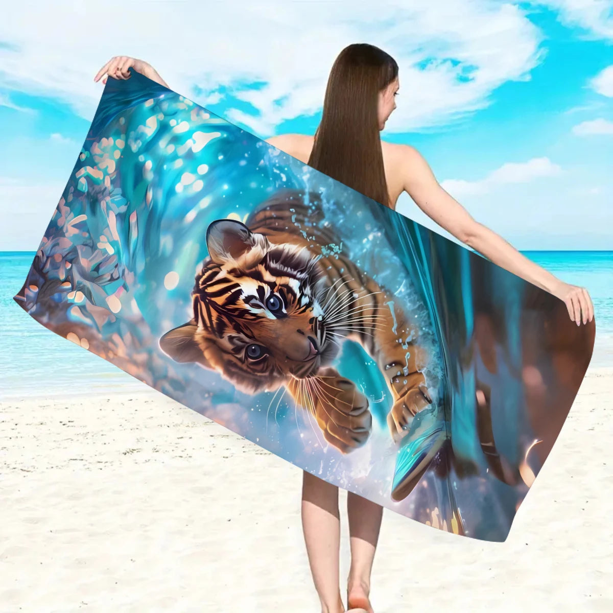 Serviette de plage motif animal séchage rapide microfibre - vue 4 sur 6