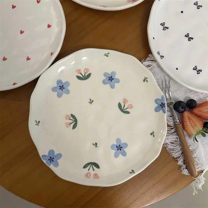 Assiette a gateau ceramique style coreen motif floral - vue 4 sur 5