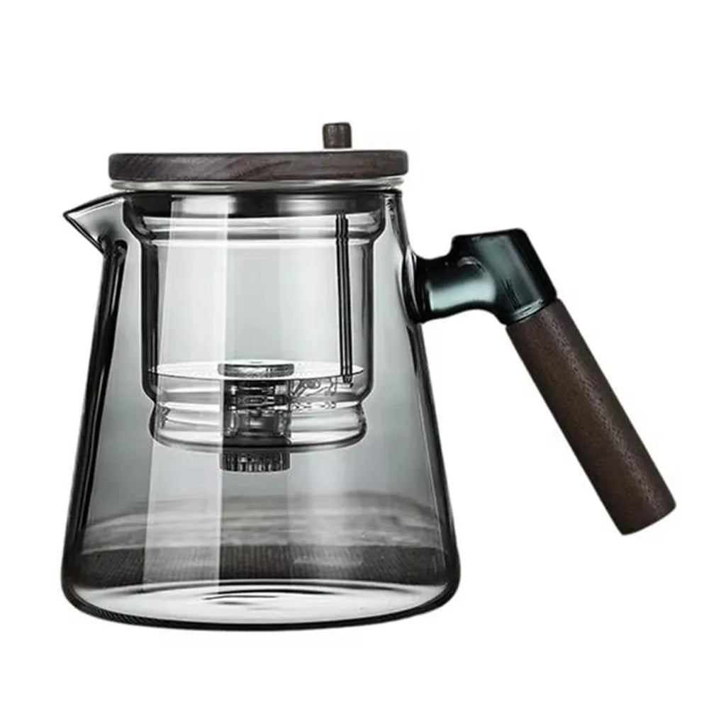 Theiere verre pression kungfu paresseux poignee bois infuseur