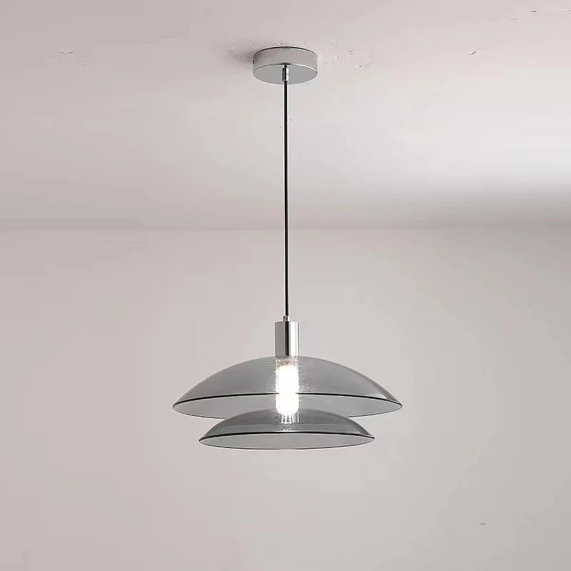 suspension en verre à double couche moderne en métal chromé - vue 3 sur 8