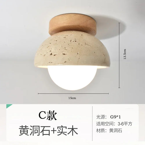 plafonnier en pierre japonaise avec base en noyer - vue 13 sur 12