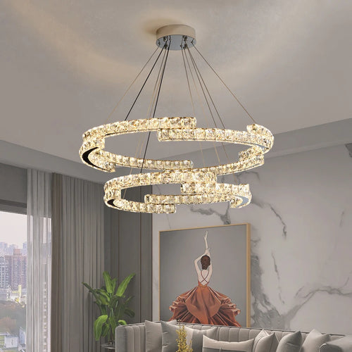 lustre nordique en cristal acier inoxydable miroir led intérieur - vue 2 sur 12