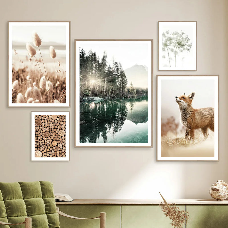 affiches paysage naturel matin lac plage herbe art mural