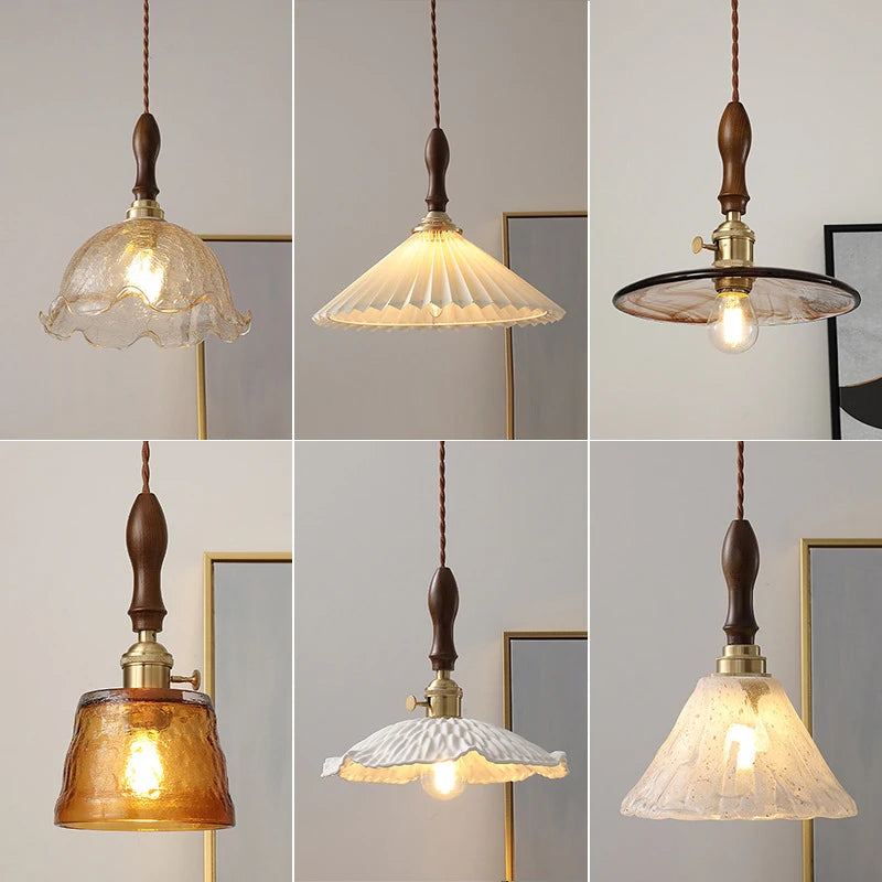 Suspension rétro led en verre décoratif