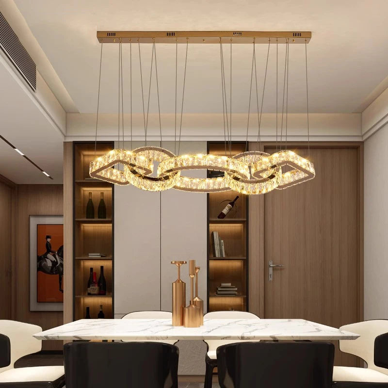 Lustre design cristal doré moderne pour salle à manger éclairage intérieur