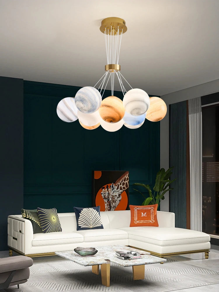 lustre sphérique moderne réglable en hauteur led pour décoration maison - vue 7 sur 19