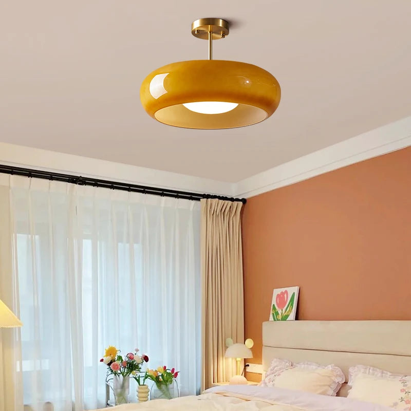IWHD nordique plafond moderne à LEDs lampe maison éclairage intérieur chambre salon salle à manger cuivre jaune verre abat-jour lampara - vue 4 sur 20