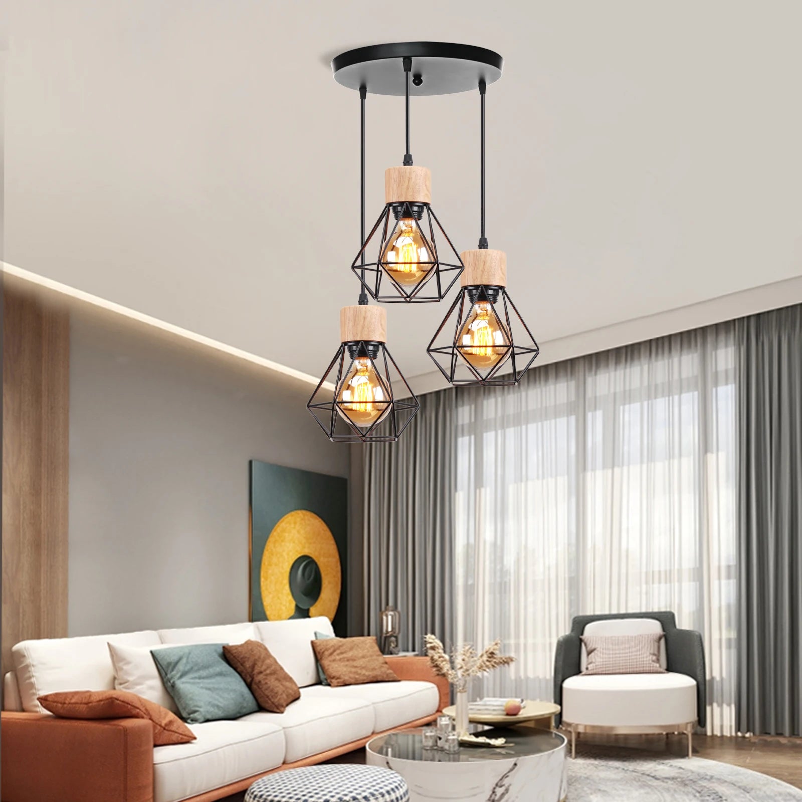 suspension vintage en bois luminaire led suspendu - vue 4 sur 14