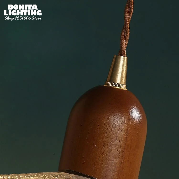suspension lotus en noyer laiton et verre rétro - vue 5 sur 8