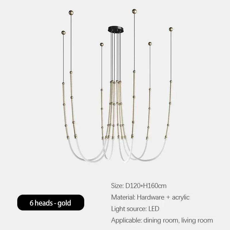 lustre moderne en bambou fer et silicone avec lumières led - vue 17 sur 17