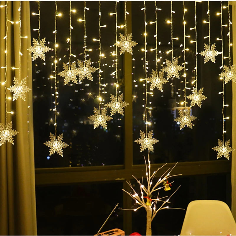guirlande lumineuse led flocons de neige pour décorations de fête et Noël - vue 4 sur 12