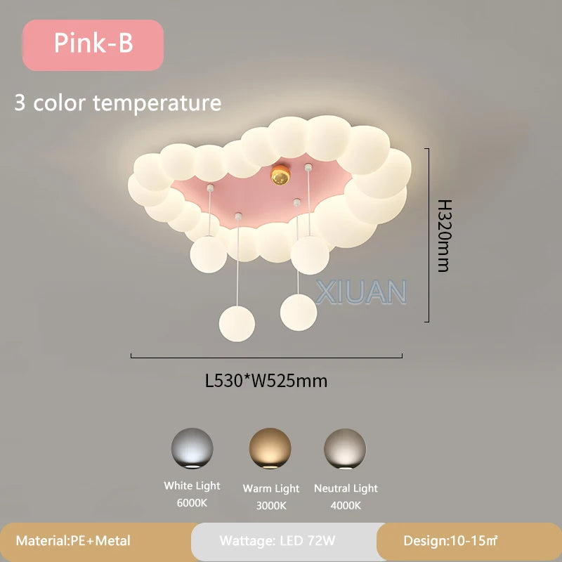 Nordic Cloud Ceiling Lamps Bedroom Ceiling Light Pink White Bubble Design Children's Room Chandelier Lights for Princess Room - vue 7 sur 12