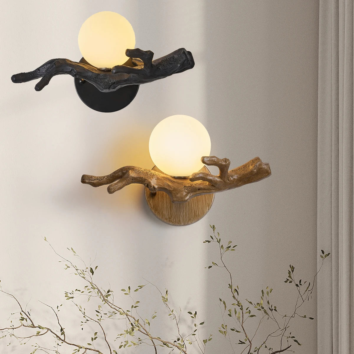 Applique murale LED Vintage en forme de branche d'arbre en résine