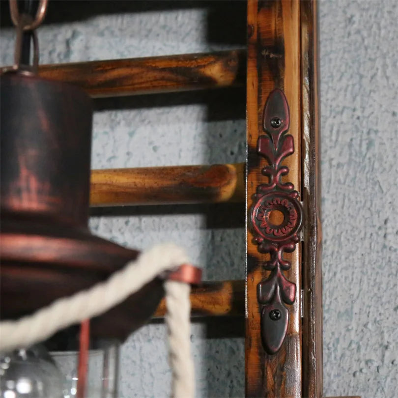 lampe rétro japonaise en bambou et corde de chanvre led - vue 6 sur 7