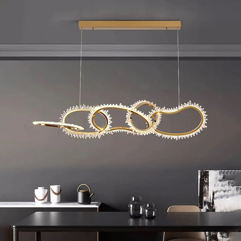 lustre de luxe en cristal avec anneaux led modernes