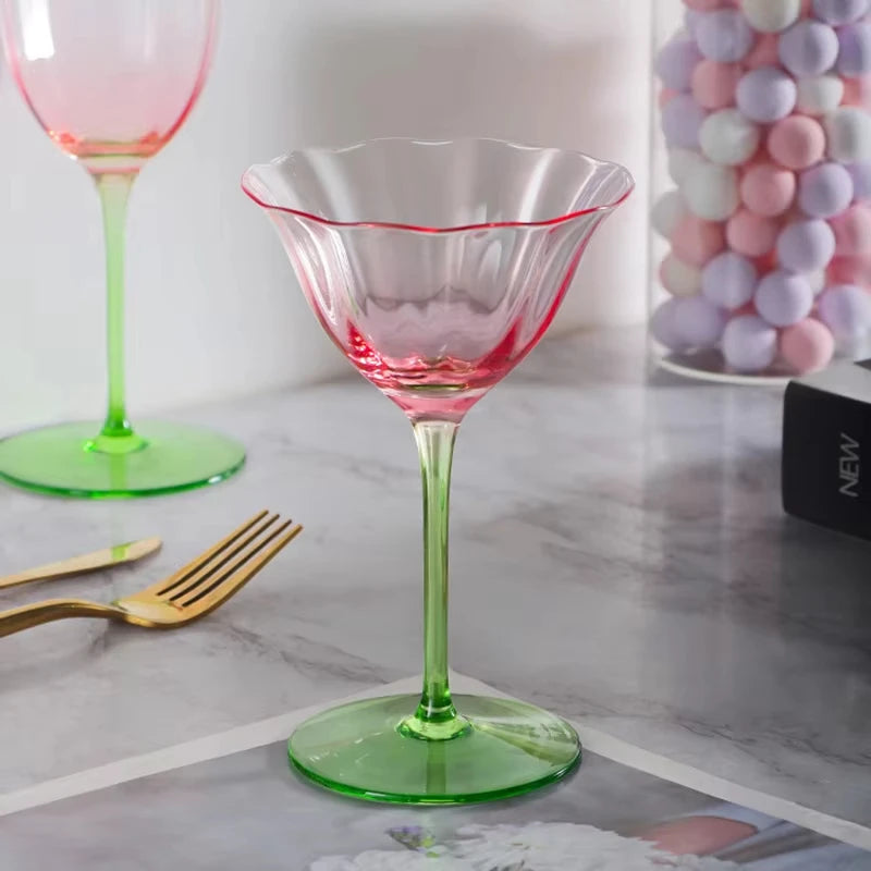 Verres cristal rétro rayures motif floral style bar