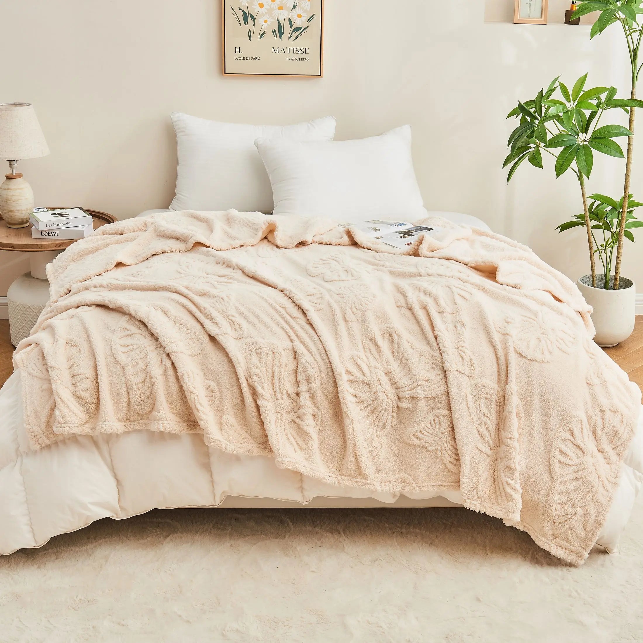 plaid sherpa jacquard motif carreaux doux salon chambre - vue 4 sur 6