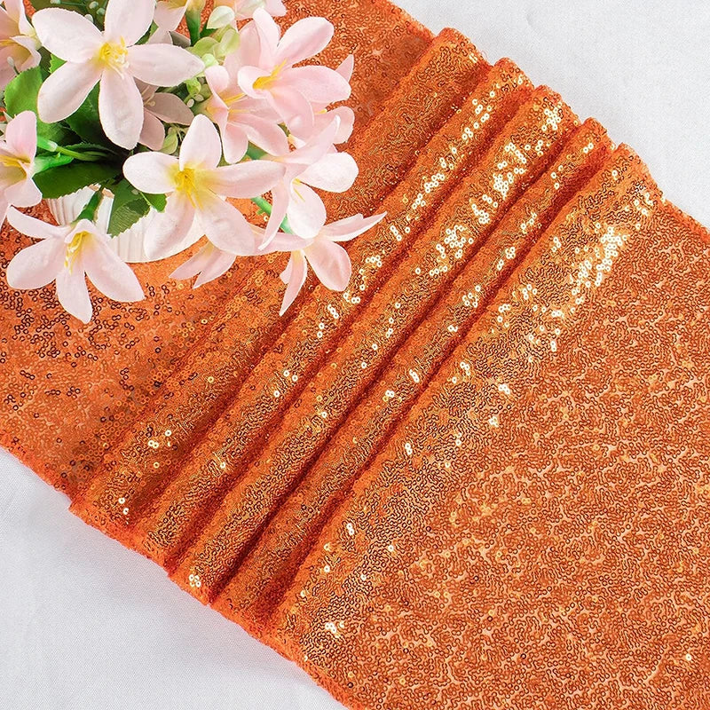 Chemin de table orange paillettes décoratif fête mariage - vue 5 sur 7