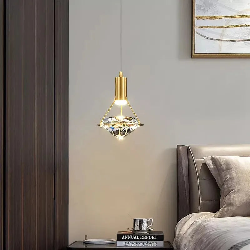 Lampe de suspension LED moderne de luxe diamant cristal suspendu plafond lustre lampes Led nordique créatif chevet décor à la maison éclairage