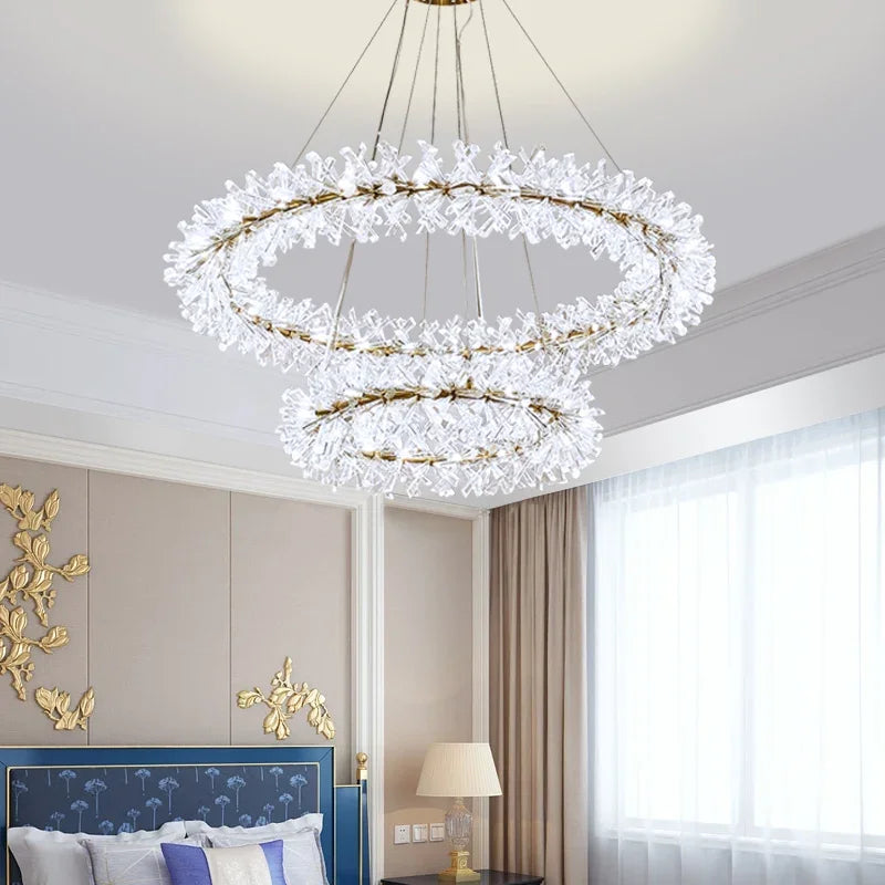 Lustre en cristal de fleur moderne Suspension lustres LED de luxe pour salon 60 80 100 cm anneaux suspendus suspension