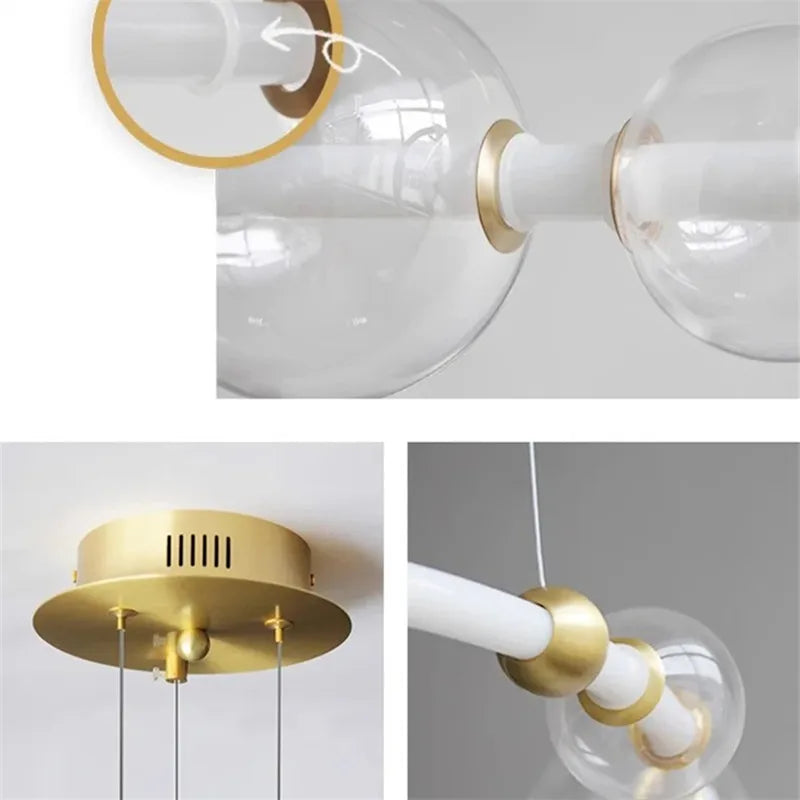 lustre de luxe à bulles longue bande éclairage led en verre transparent créatif