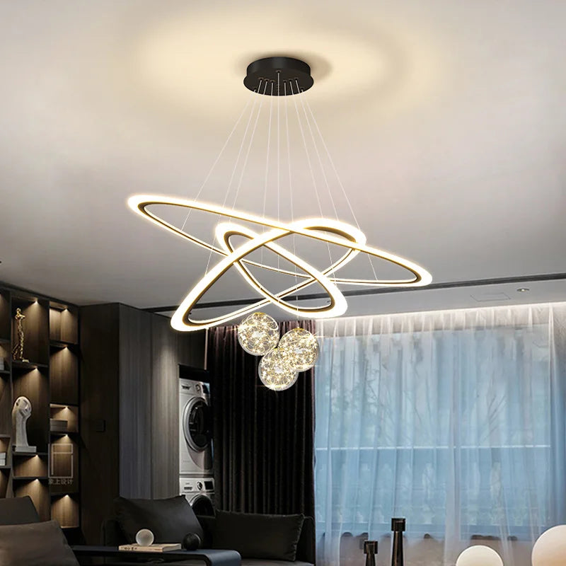 suspension moderne led anneaux design pour intérieur - vue 2 sur 10