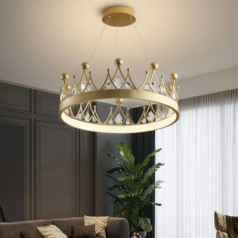 2024 Simple bedroom lamp children's room living room light luxury crown crystal chandelier  pendant lights  room decor - vue 2 sur 10