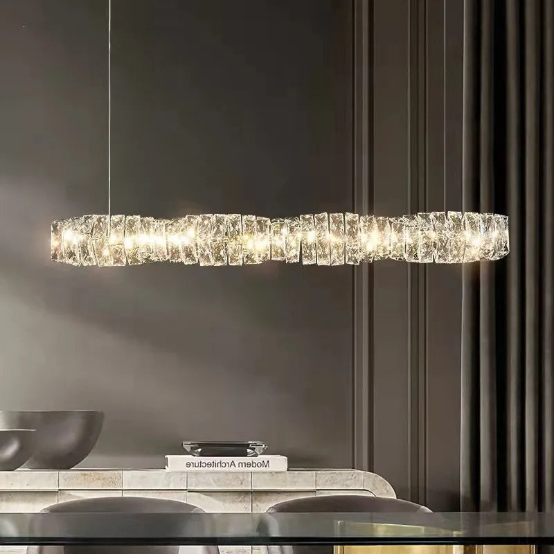 lustre moderne à suspension en cristal k9 avec télécommande dimmable