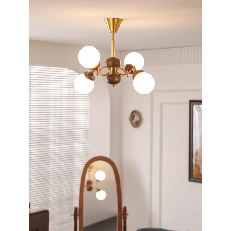 lustre en bois et verre style rétro américain pour cuisine et restaurant - vue 6 sur 9