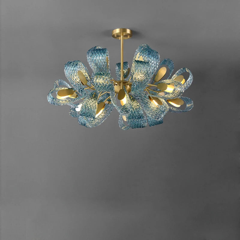 lustre led art deco verre bleu - vue 2 sur 21