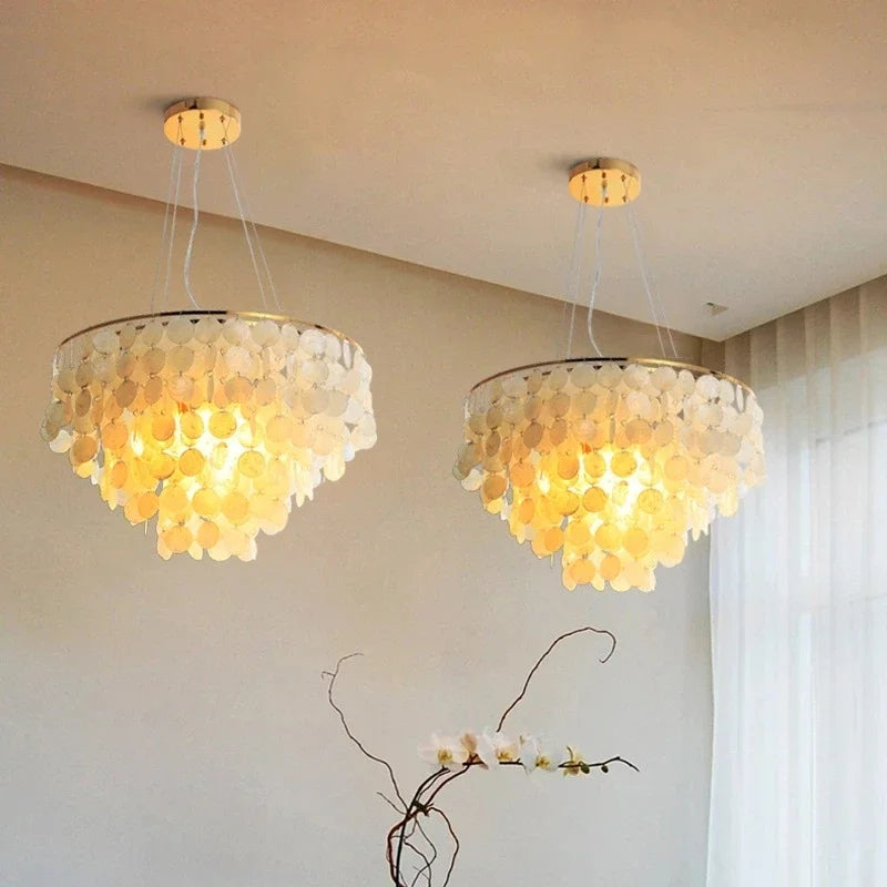 Éclairage de lustre de coquille de luxe moderne pour les luminaires suspendus de salon de Restaurant or/Chrome éclairage à la maison romantique