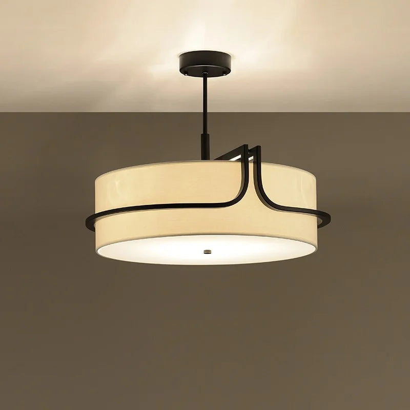 Plafonnier luxe design en cuivre et abat-jour en tissu - vue 4 sur 6