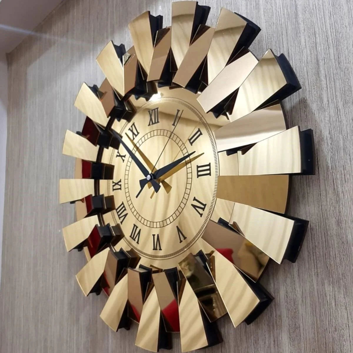 horloge murale miroir 3d luxe motif piano chiffres romains décoratifs - vue 3 sur 8