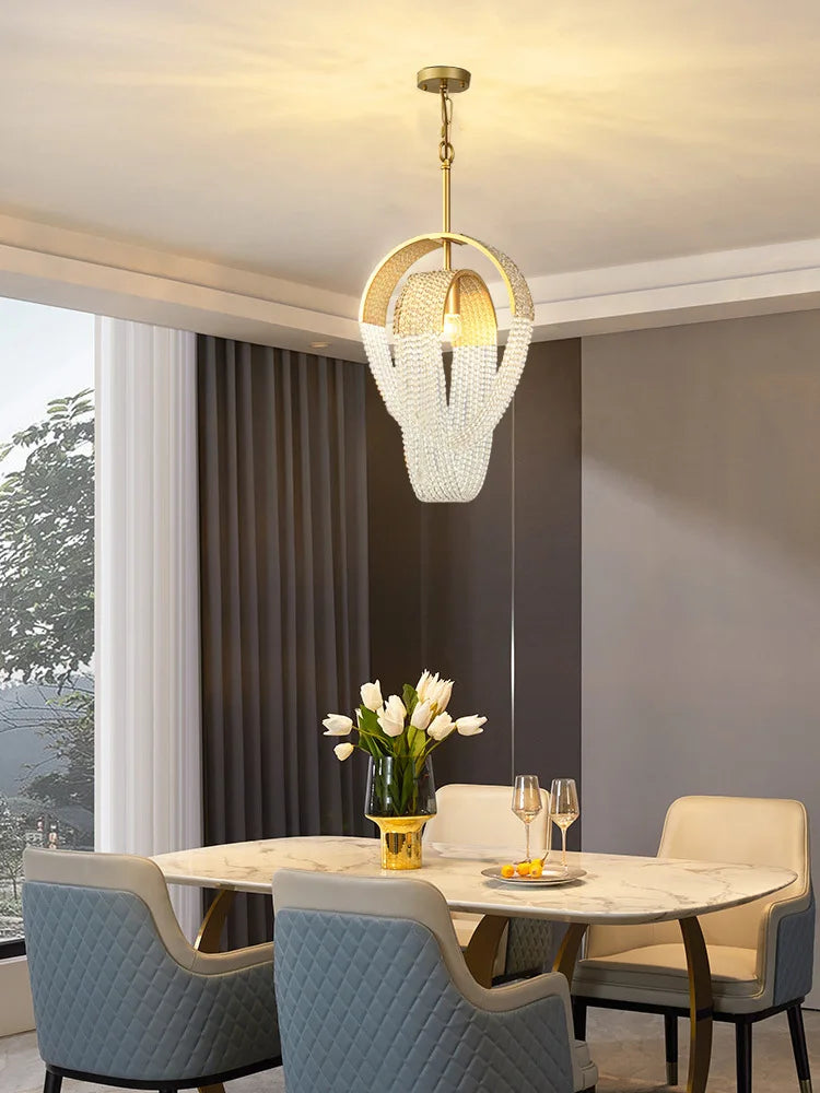 lustre nordique moderne en cristal avec led et glands - vue 6 sur 14