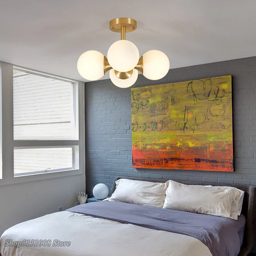 Plafond moderne à LEDs lumières nordique créatif boule de verre Led plafonniers salon cuisine haricot magique chambre garniture luminaires - vue 4 sur 5