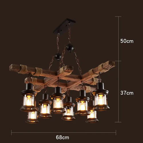 lustre rétro en bois style industriel pour café et restaurant - vue 25 sur 24