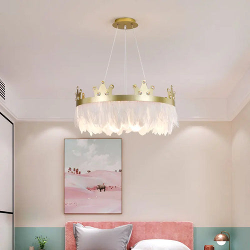 lustre nordique simple luxe avec suspension cristal plume - vue 2 sur 12