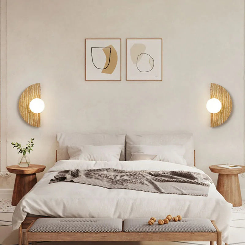 applique murale en pierre naturelle avec demi-cercle en verre blanc