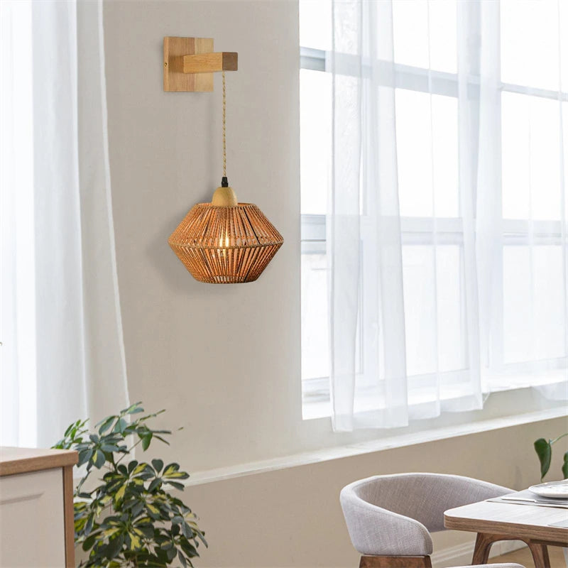 lampe de chevet rétro en rotin rétractable pour intérieur décoratif - vue 8 sur 11